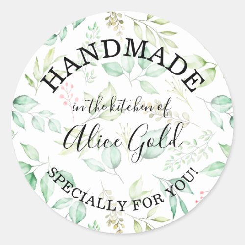 Watercolor Leaves HANDMADE for You  Canning Gifts Classic Round Sticker