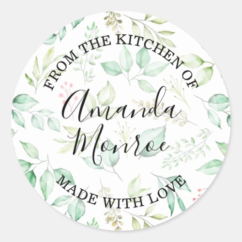 Watercolor Leaves Herbs Berries FROM THE KITCHEN Classic Round Sticker