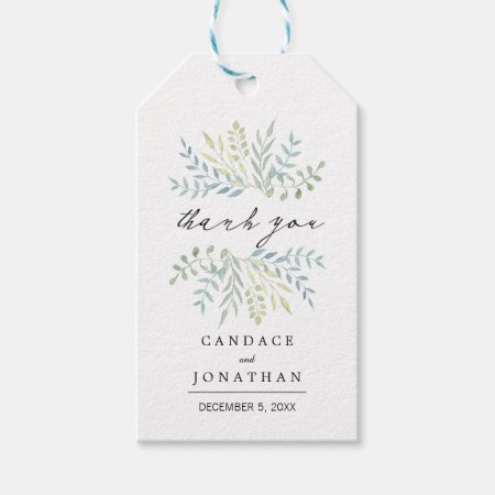 Watercolor Leaves In Green Hues Wedding Gift Tags