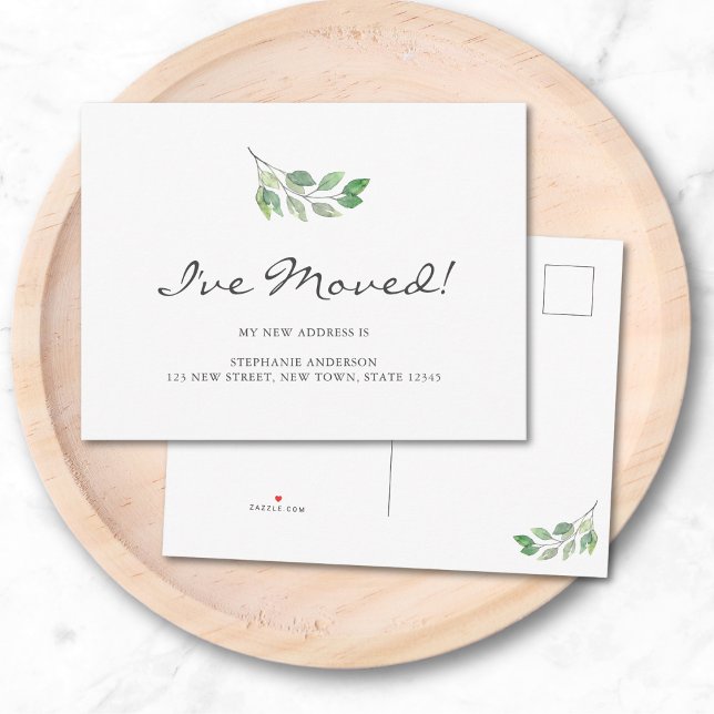 Watercolor Leaves I've Moved Moving Announcement Postcard (Creator Uploaded)