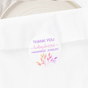 Watercolor Leaves Jeweler Thank You Classic Round Sticker