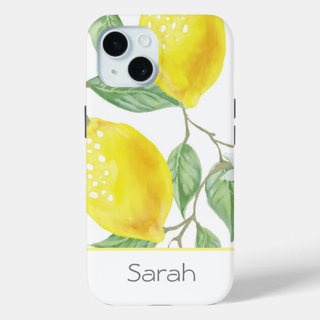 Watercolor Leaves Lemon Modern Monogrammed Case-Mate iPhone Case (Back)