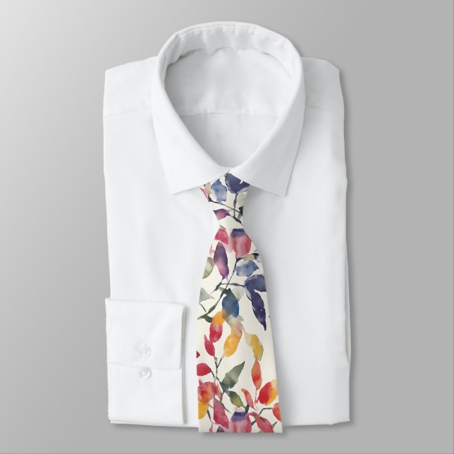 Watercolor Leaves Neck Tie (Tied)