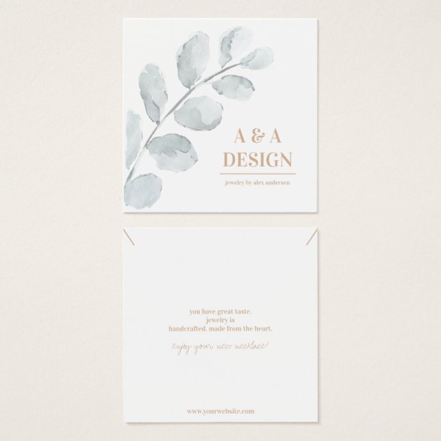 Watercolor Leaves Necklace Jewelry Display Card (Front & Back)