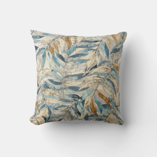 Watercolor Leaves Neutral Muted Colors Pattern Throw Pillow