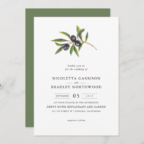 Watercolor Leaves Olive Orchard  Wedding Invitation