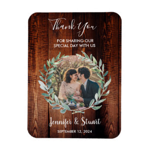 Watercolor leaves on rustic wood Thank You wedding Magnet