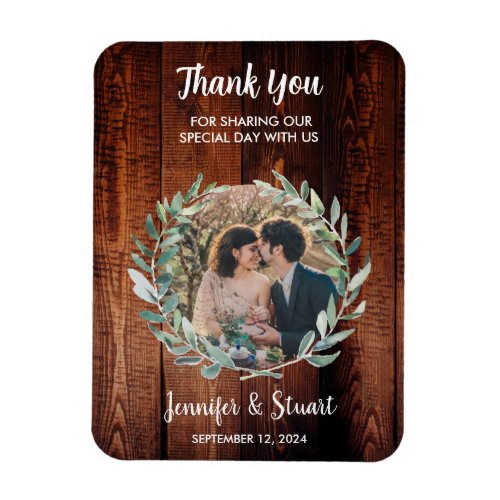 Watercolor leaves on rustic wood Thank You wedding Magnet