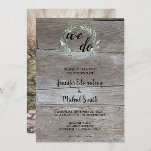 Watercolor leaves on wood We Do photo Wedding Invitation