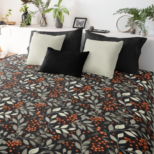 Watercolor Leaves Pattern  Black Floral Duvet Cover