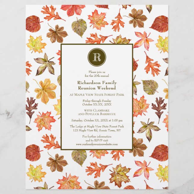 Watercolor Leaves Pattern Fall Family Reunion (Front)