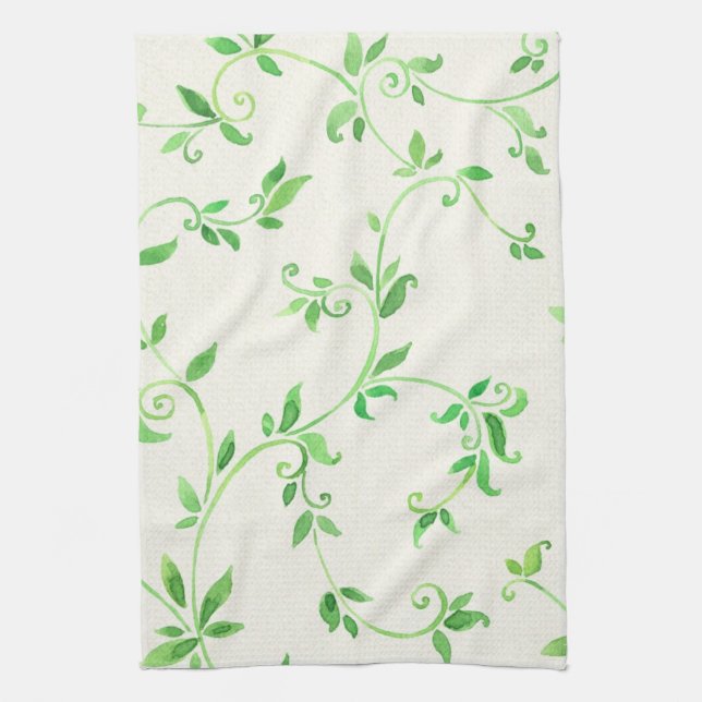 Watercolor leaves pattern kitchen towel (Vertical)