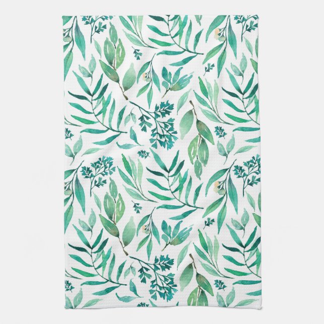 Watercolor Leaves Pattern Kitchen Towel (Vertical)