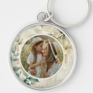 Watercolor Leaves Pattern Personalized Photo Keychain