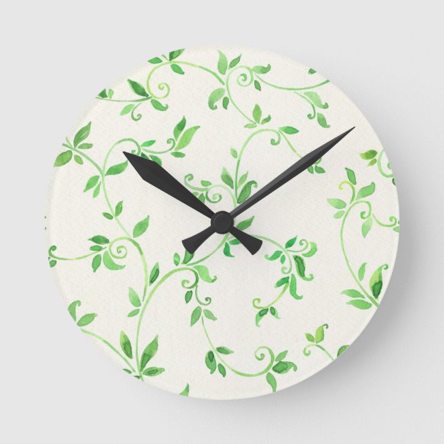 Watercolor leaves pattern round clock (Front)