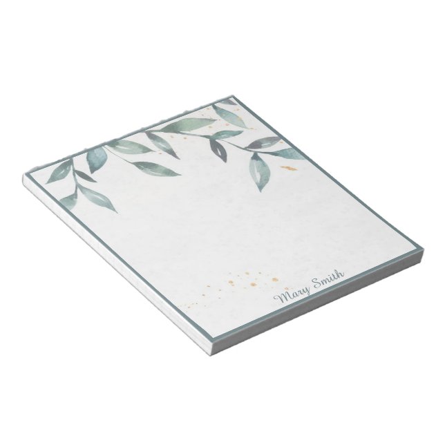 Watercolor leaves personalized notepad (Angled)