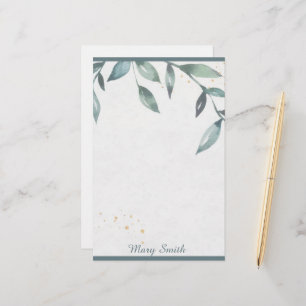 Watercolor leaves personalized  stationery