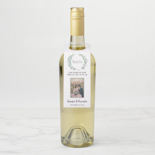 Watercolor leaves photo couple Wedding Thank You Bottle Hanger Tag