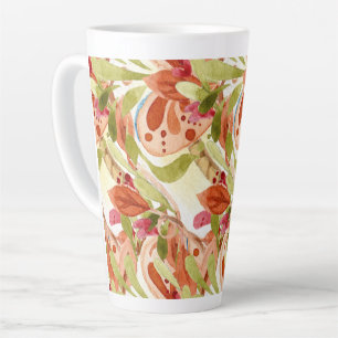 Watercolor Leaves Pink and Sage Green Latte Mug