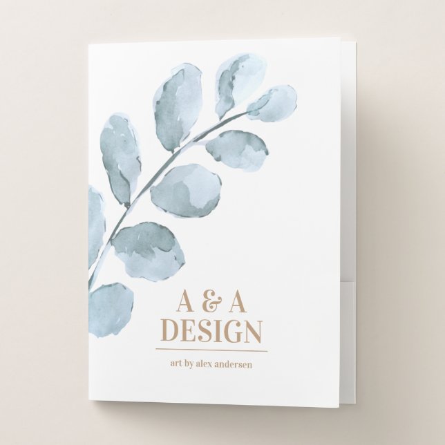 Watercolor Leaves Pocket Folder Design (Front)