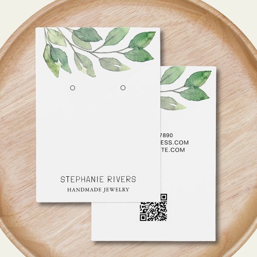 Watercolor Leaves QR Code Earrings Display Card