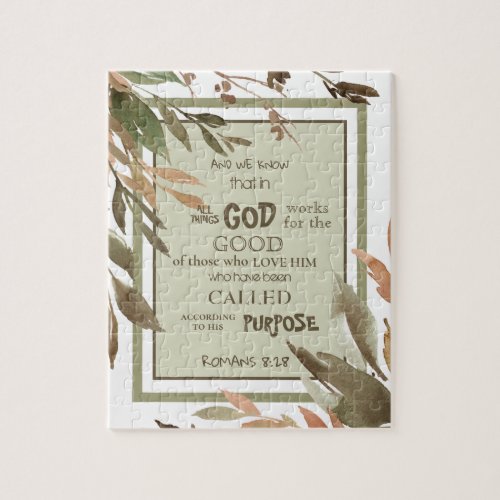 Watercolor Leaves Romans 828 Bible Verse Jigsaw Puzzle