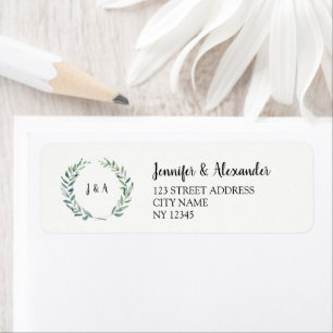 Watercolor leaves rustic monogrammed wedding label