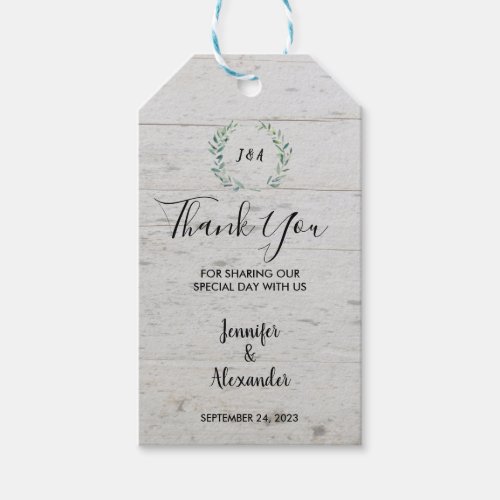 Watercolor leaves rustic wood Thank you wedding Gift Tags