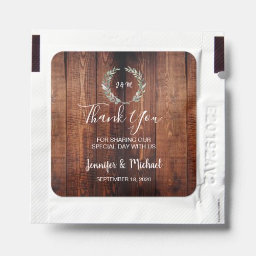 Watercolor leaves rustic wood Thank you Wedding Hand Sanitizer Packet
