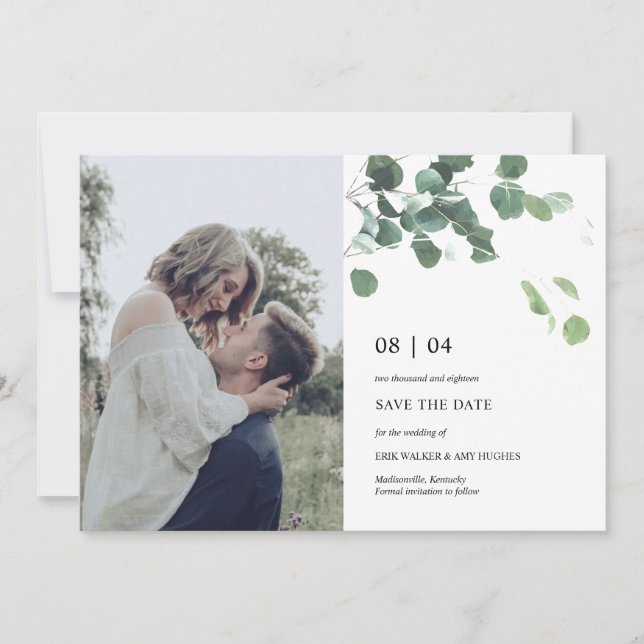 Watercolor leaves save the date photocard (Front)