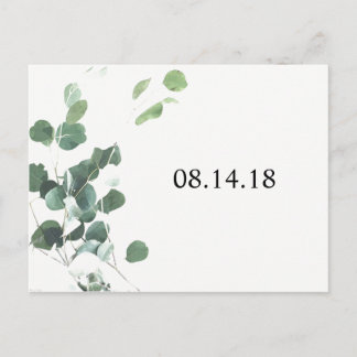 Watercolor leaves save the date postcard