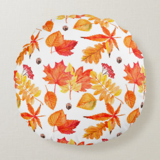 Watercolor leaves seamless pattern round pillow