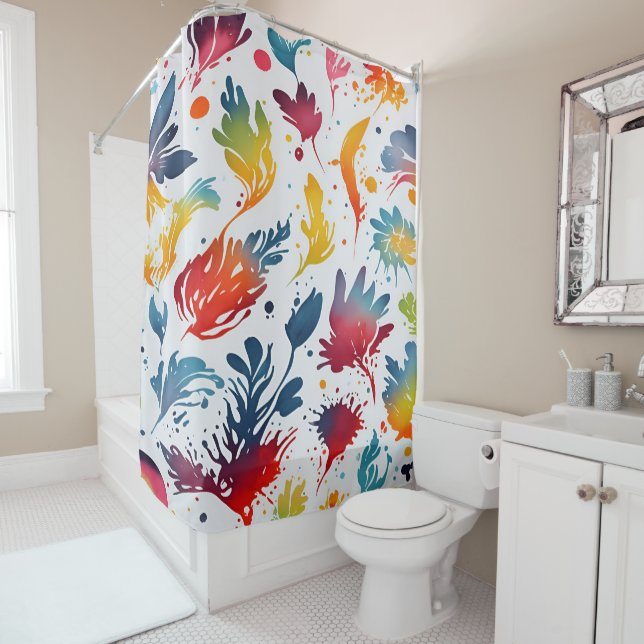 Watercolor Leaves Shower Curtain (In Situ)