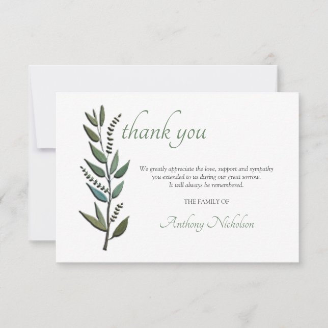 Watercolor Leaves Sympathy Thank You Card (Front)