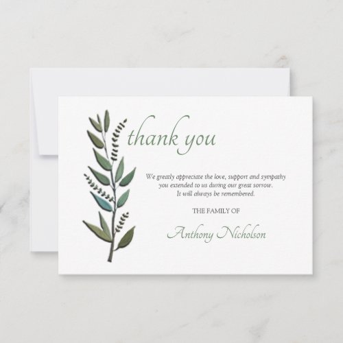 Watercolor Leaves Sympathy Thank You Card