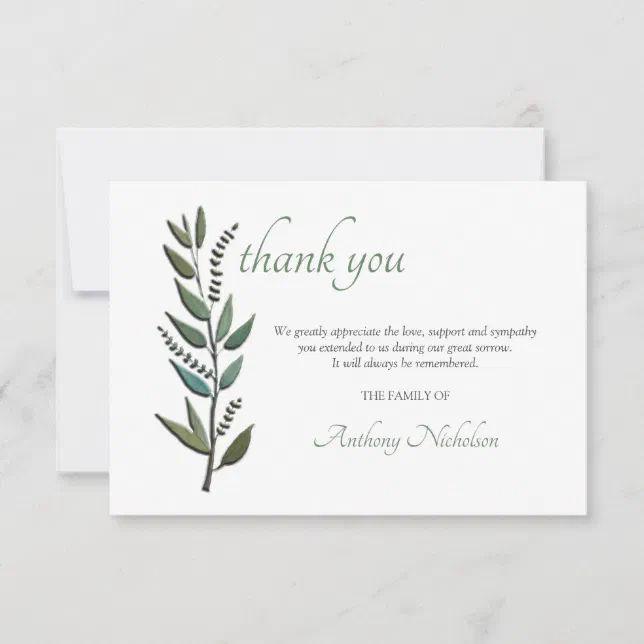 Watercolor Leaves Sympathy Thank You Card | Zazzle