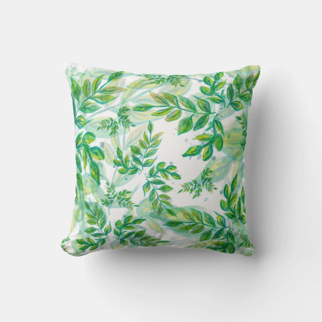 Watercolor Leaves Throw Pillow (Front)