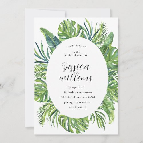 Watercolor Leaves Tropical Bridal Shower  Invitation