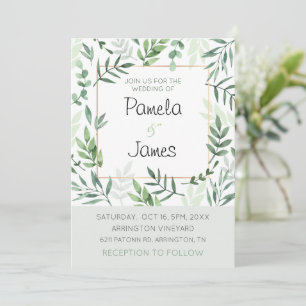 Watercolor Leaves Vineyard Wedding Invitation Card