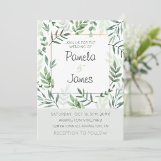 Watercolor Leaves Vineyard Wedding Invitation Card