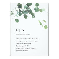 Watercolor leaves wedding invitation