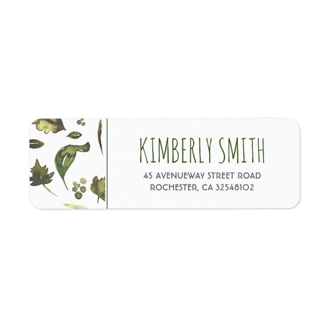 Watercolor Leaves Wedding Label (Front)