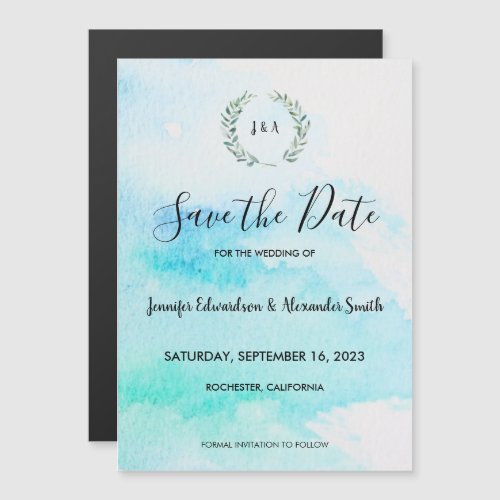 Watercolor leaves wedding magnetic Save the Date