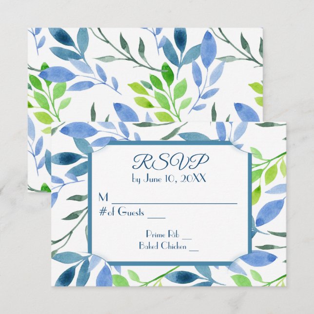 Watercolor Leaves Wedding RSVP Card (Front/Back)