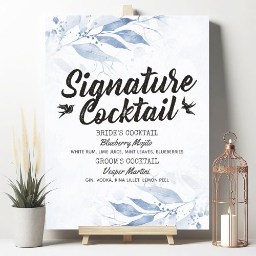 Watercolor Leaves Wedding Signature Drink Menu Poster