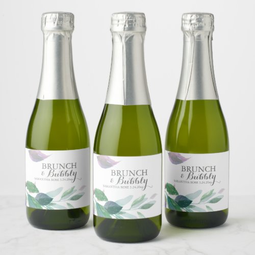 Watercolor Leaves Wedding Sparkling Wine Label