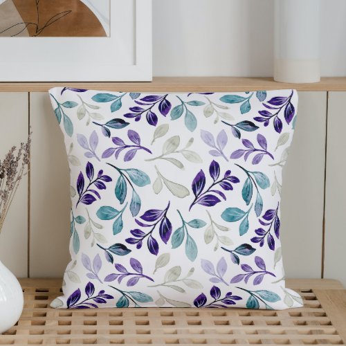 Watercolor Leaves White Throw Pillow
