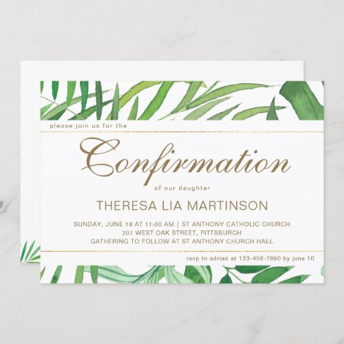 Watercolor Leaves with Cross Confirmation Invitation