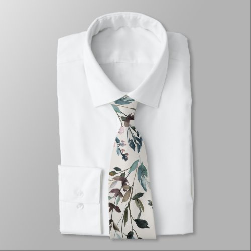 Watercolor Leaves with Monogram on inside Neck Tie