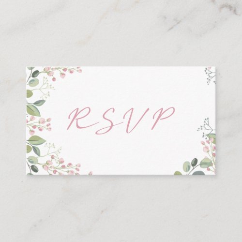 Watercolor leaves with pink flowers RSVP wedding Enclosure Card